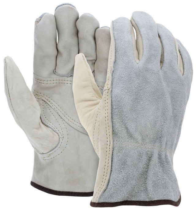 MCR Leather Drivers Work Gloves - Competitive Value (CV) E Grade - Grain Leather Patch Palm - Split Leather Back - Keystone Thumb - Box of 12