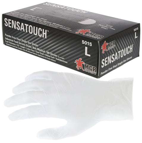 MCR SensaTouch™ Gloves - 5 mil (3.5 g) Powder Free Disposable Vinyl - Industrial Food Service Grade - 9.5 Inches Long - Clear - Box of 100