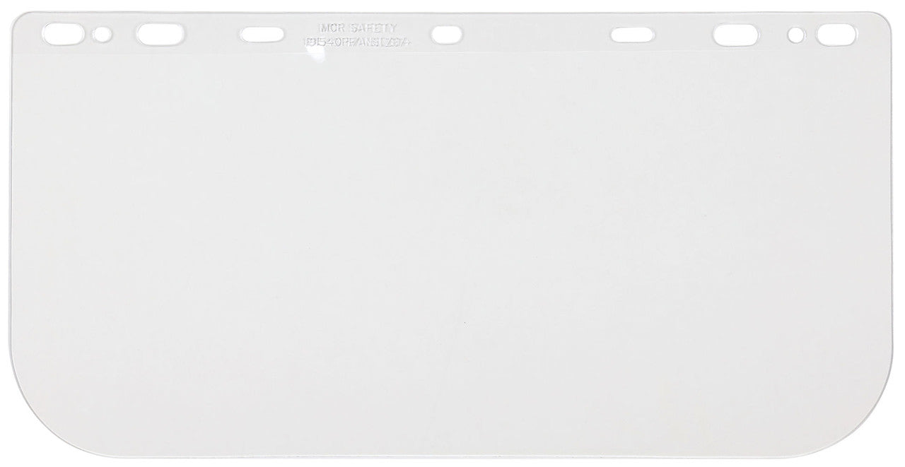 MCR Universal Clear Face Shield - Impact Resistant Polycarbonate Material - MAX6® Superior Anti-Fog Protection - 8 Inches x 16 Inches - .040 Inches in Thick - MAX6™ Provides 6 Times Greater Anti-fog Performance Part# 181540PF