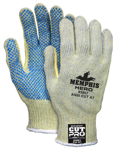 MCR Safety CutPro® with Hero™ Technology - 7 Gauge Regular Weight Shell - Made with ARX® Aramid Fibers - PVC Dotted Palm - Cut Resistant Work Gloves - Box of 12