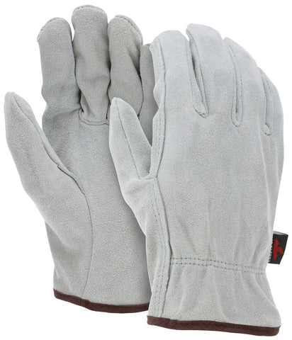 MCR Leather Drivers Work Gloves - Select B Grade Natural Pearl Gray Split Leather - Straight Thumb - Cowskin Drivers Provide Rugged Protection - Box of 12