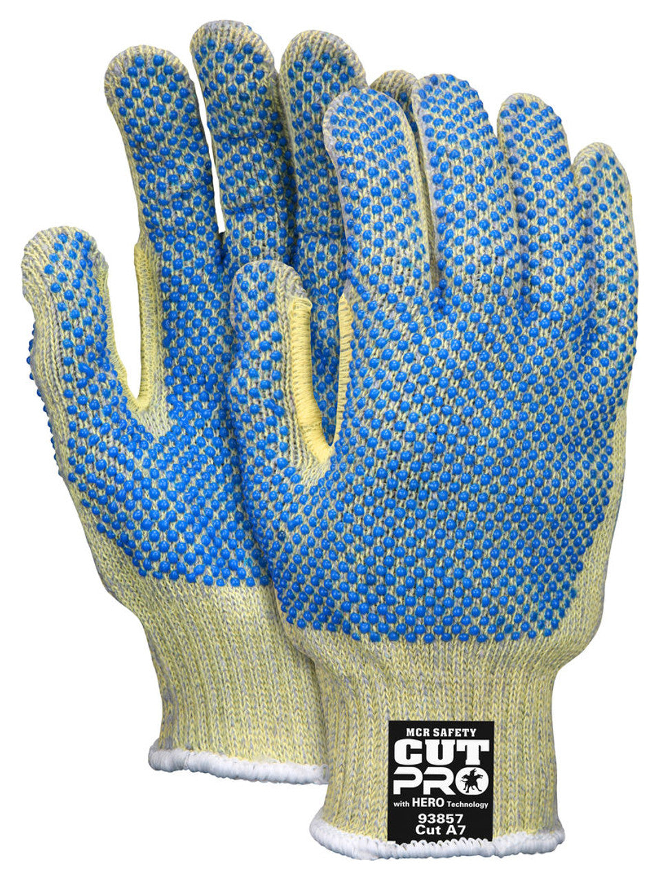MCR Safety CutPro® with Hero™ Technology - 7 Gauge Regular Weight Shell - Made with ARX® Aramid Fibers - PVC Dotted Back and Palm - Cut Resistant Work Gloves - Box of 12