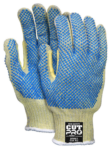 MCR Safety CutPro® with Hero™ Technology - 7 Gauge Regular Weight Shell - Made with ARX® Aramid Fibers - PVC Dotted Back and Palm - Cut Resistant Work Gloves - Box of 12