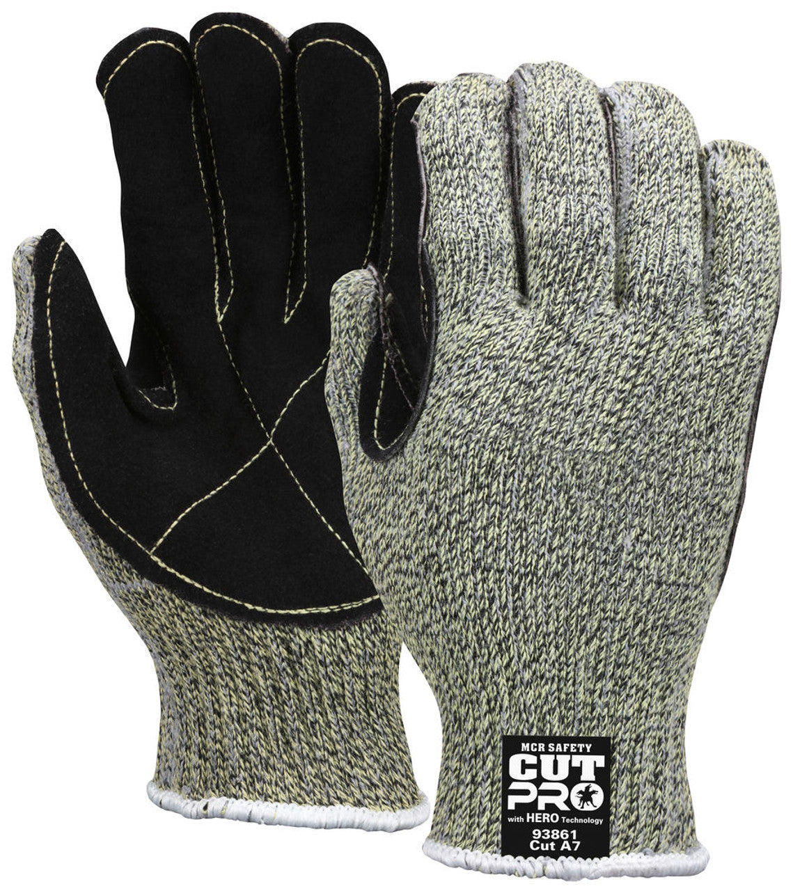 MCR Safety CutPro® with Hero™ Technology - 7 Gauge Regular Weight Shell Made with ARX® Aramid Fibers - Cut Resistant Work Gloves - Leather Palm - Box of 12