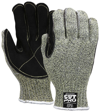 MCR Safety CutPro® with Hero™ Technology - 7 Gauge Regular Weight Shell Made with ARX® Aramid Fibers - Cut Resistant Work Gloves - Leather Palm - Box of 12