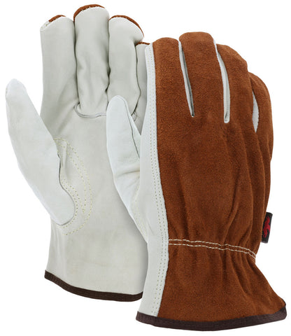 MCR Leather Drivers Work Gloves - Competitive Value (CV) C Grade Grain Leather Palm - Split Leather Back - Keystone Thumb - Box of 12