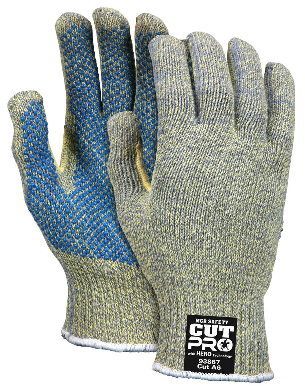 MCR Safety CutPro® with Hero™ Technology - 7 Gauge Regular Weight Shell Made with ARX® Aramid Fibers - PVC Dotted Palm - Cut Resistant Work Gloves - Box of 12
