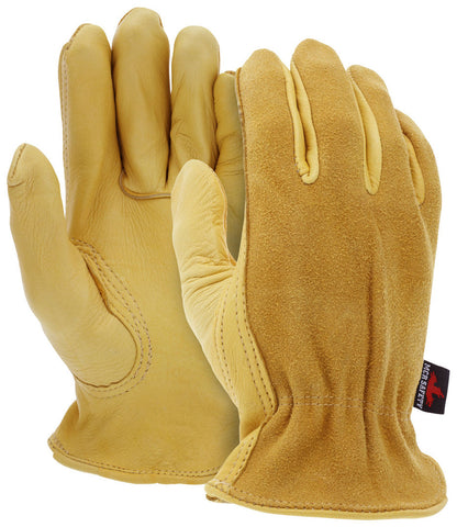 MCR Leather Drivers Work Gloves - Select B Grade Deerskin - Grain Leather Palm - Split Leather Back - Keystone Thumb - Box of 12
