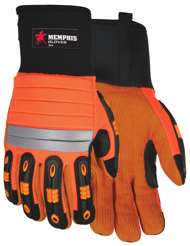 MCR Safety Mechanics Gloves - Hi-Visibility Corded Palm and Reflective Back - TPR Finger Protection and Padded Back