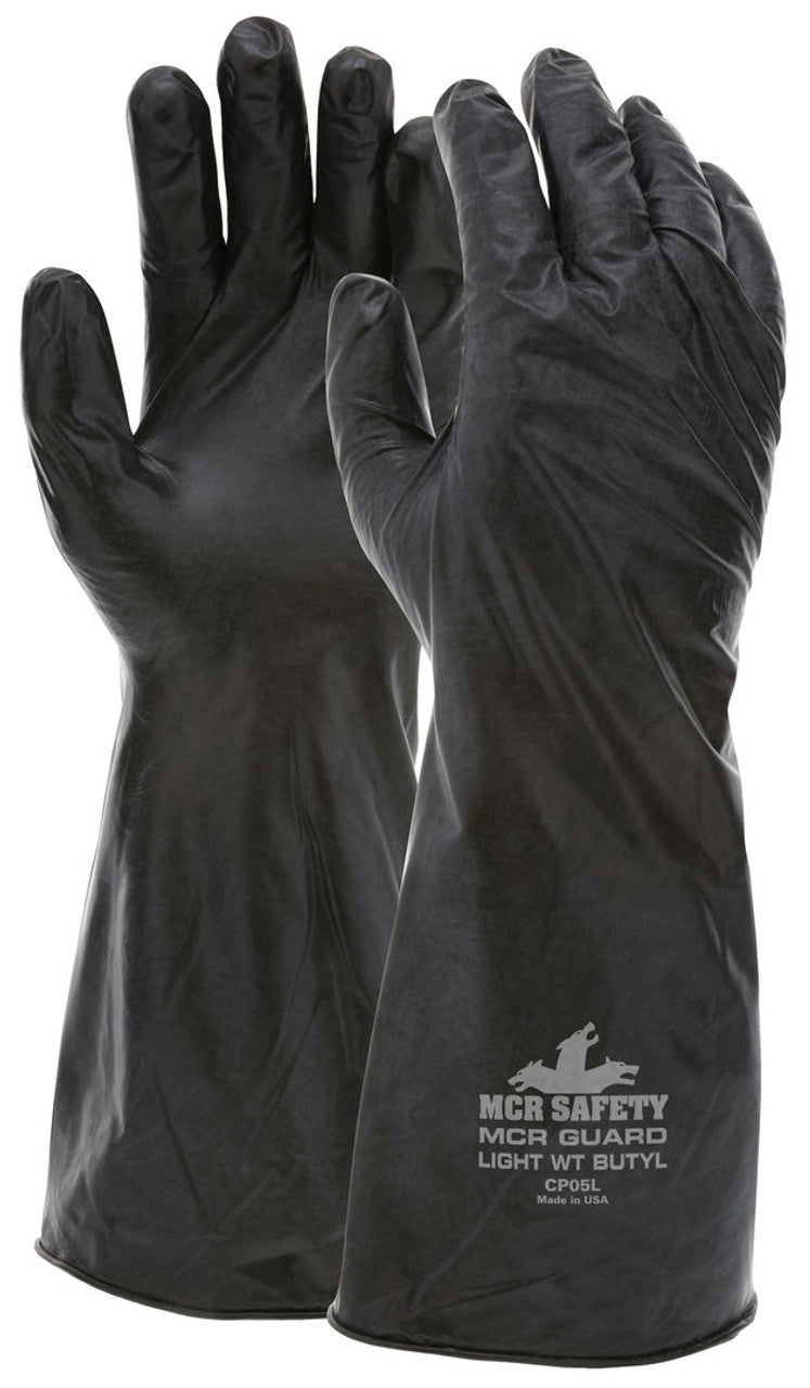 MCR 14 Inch Butyl Rubber Gloves - 5 mil - Smooth Finish - Gauntlet Rolled Cuff - Box of 12
