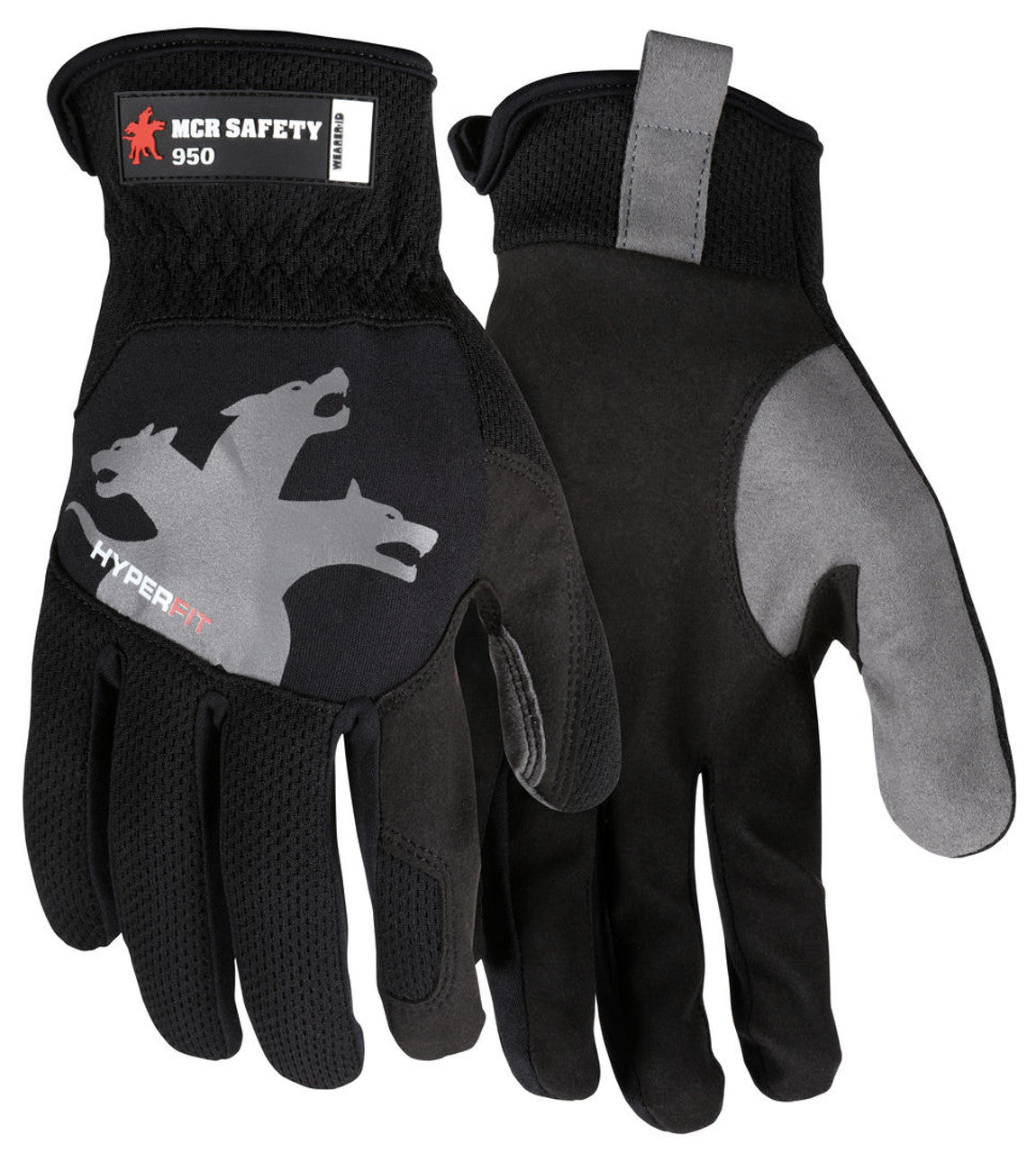 MCR Safety HyperFit® - Black Mechanics Work Gloves - Synthetic Leather Palm - Reflective Logo on Back - Super Stretch Knuckle Fabric - Box of 12