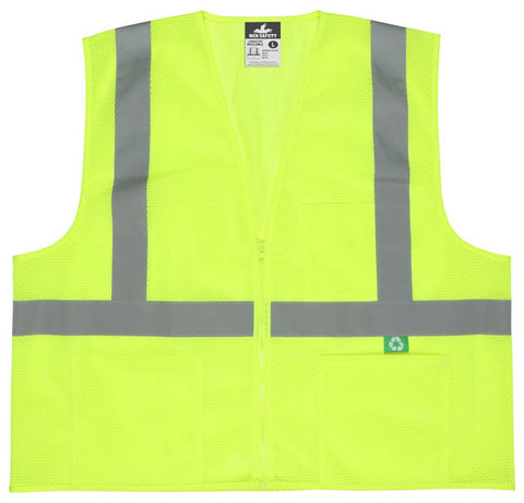 MCR Hi-Vis Reflective Lime Safety Vest - Manufactured with Recycled Materials - Meets ANSI/ISEA 107 2020 Standard - Type R Class 2 Compliant