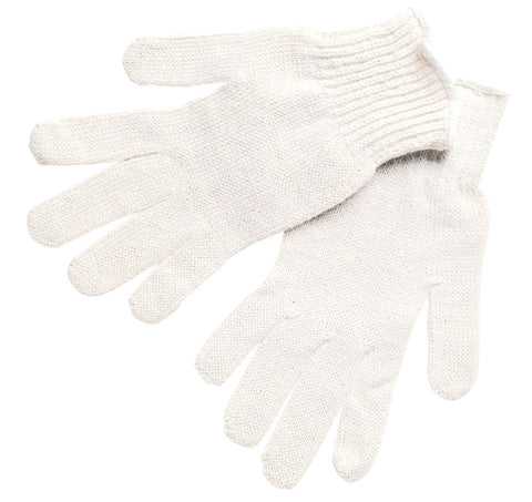MCR String Knit Work Gloves - 7 Gauge Regular Weight - White Cotton Polyester - Hemmed Cuff - Multi-purpose Cotton Polyester Strings Knit Gloves - Box of 12