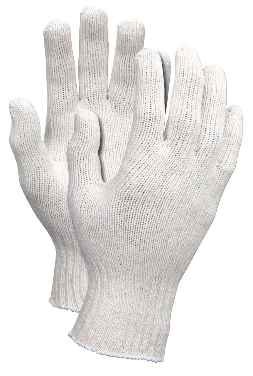 MCR String Knit Work Gloves 7 Gauge Regular Weight Natural Cotton/Polyester Overedge Hem - Box of 12