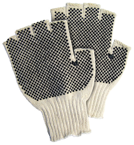 MCR Cotton String Knit Fingerless Work Gloves - 7 Gauge Regular Weight String Knit - Cotton Polyester Blended Fabric - Black PVC Dots on Both Sides - Black PVC Dots aid with Grip and Abrasion - Box of 12