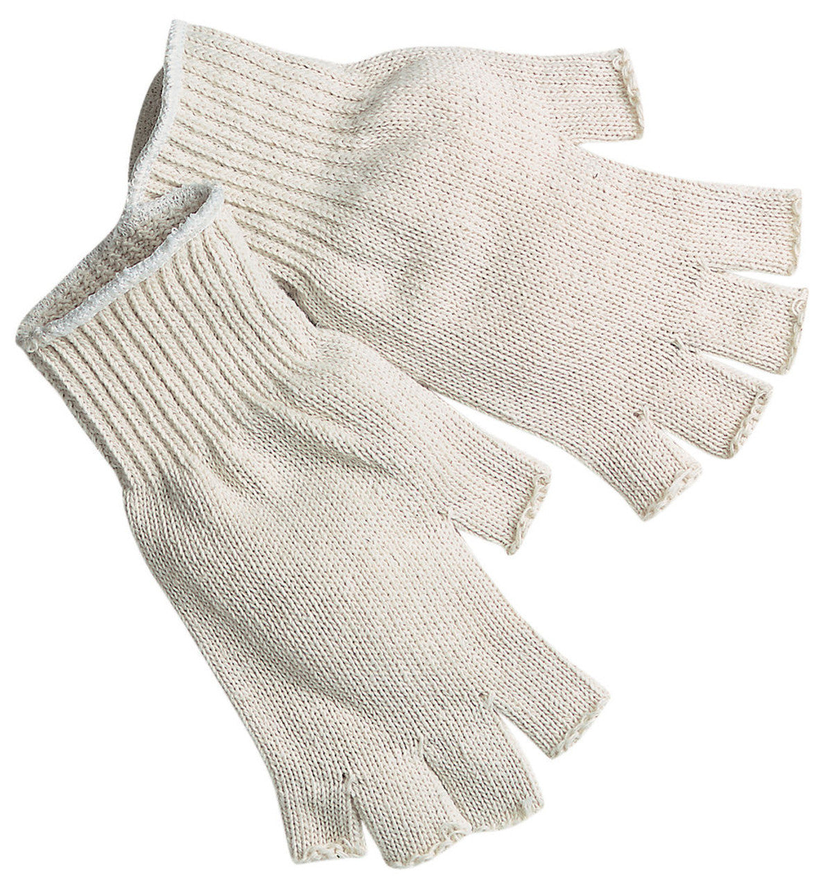 MCR Fingerless String Knit Work Gloves - 7 Gauge Regular Weight - Natural Cotton Polyester - Hemmed Cuff - Multi-purpose Gloves - Box of 12