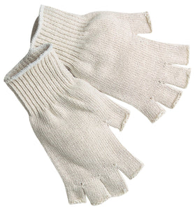 MCR Fingerless String Knit Work Gloves - 7 Gauge Regular Weight - Natural Cotton Polyester - Hemmed Cuff - Multi-purpose Gloves - Box of 12