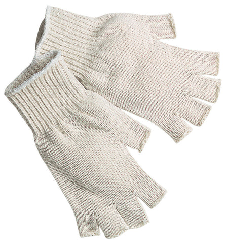 MCR Fingerless String Knit Work Gloves - 7 Gauge Regular Weight - Natural Cotton Polyester - Hemmed Cuff - Multi-purpose Gloves - Box of 12