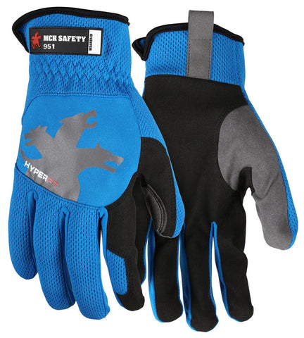 MCR Safety HyperFit® - Blue Mechanics Work Gloves - Synthetic Leather Palm - Reflective Logo on Back - Box of 12