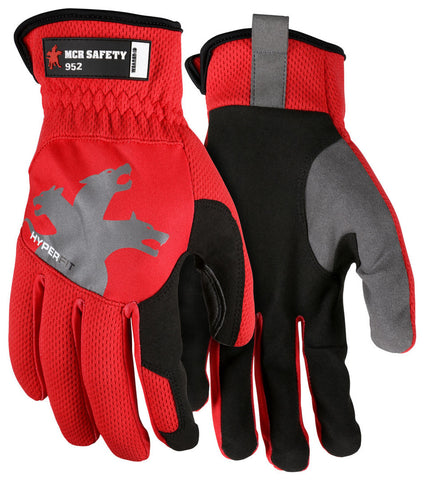 MCR Safety HyperFit® - Red Mechanics Work Gloves - Synthetic Leather Palm - Reflective Logo on Back - Box of 12