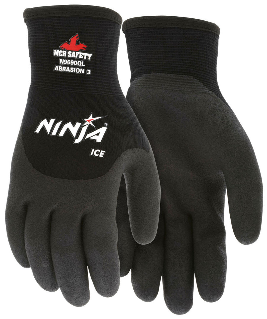MCR Ninja® Ice Insulated Work Gloves - 15 Gauge Black Nylon Shell with Acrylic Terry Interior - Over-the-Knuckle Coated with HPT - Box of 12