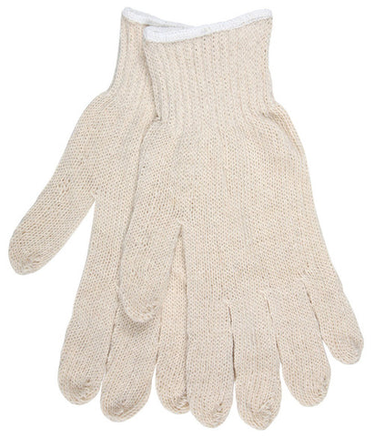 MCR String Knit Work Gloves - 7 Gauge Regular Weight - Natural 70% Cotton 30% Polyester - Hemmed Cuff - Box of 12