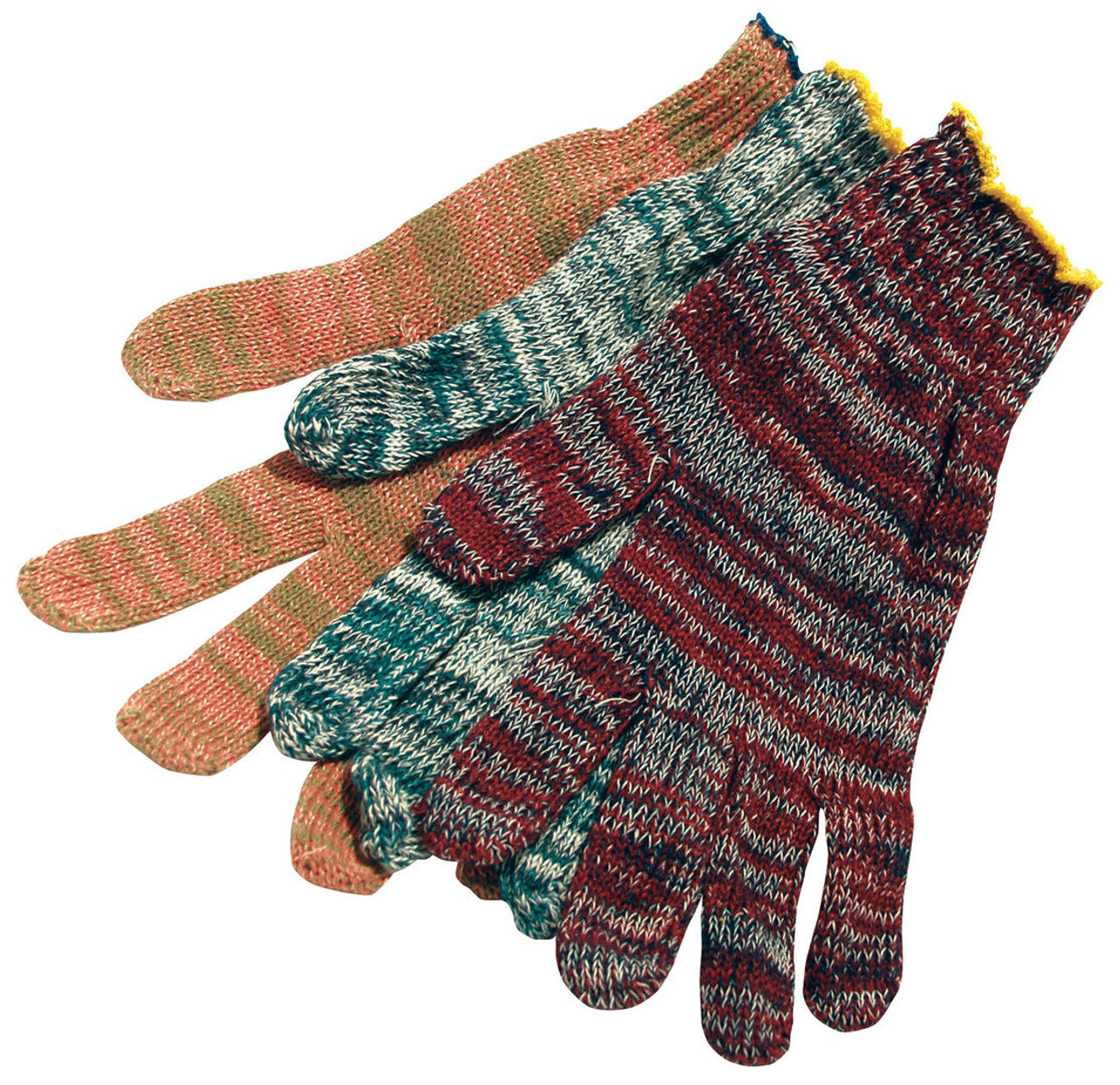 MCR String Knit Work Gloves - 7 Gauge Regular Weight - Multi-Color Cotton Polyester - Multi-purpose Gloves - Box of 12