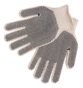 MCR Cotton String Knit Work Gloves - 7 Gauge Regular Weight String Knit - Natural 70% Cotton 30% Polyester Fabric - Black PVC Dotted on Both Sides - Black PVC Dots Aid with Grip and Abrasion - Box of 12