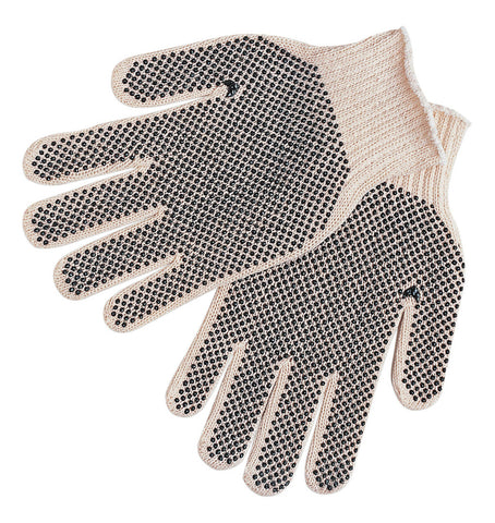 MCR Cotton String Knit Work Gloves - 7 Gauge Regular Weight String Knit - Natural 70% Cotton 30% Polyester Fabric - Black PVC Dotted on Both Sides - Black PVC Dots Aid with Grip and Abrasion - Box of 12