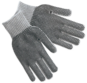 MCR Cotton String Knit Work Gloves - 7 Gauge Regular Weight String Knit - Gray 70% Cotton 30% Polyester Fabric - Black PVC Dotted on Both Sides - Box of 12