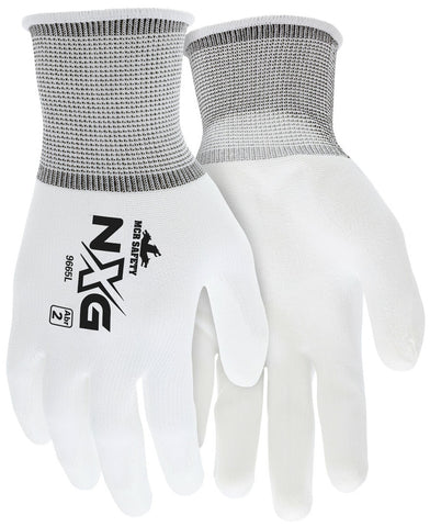 MCR Safety NXG® Work Gloves - 13 Gauge White Nylon Shell - White Polyurethane (PU) Palm and Fingertips - Box of 12