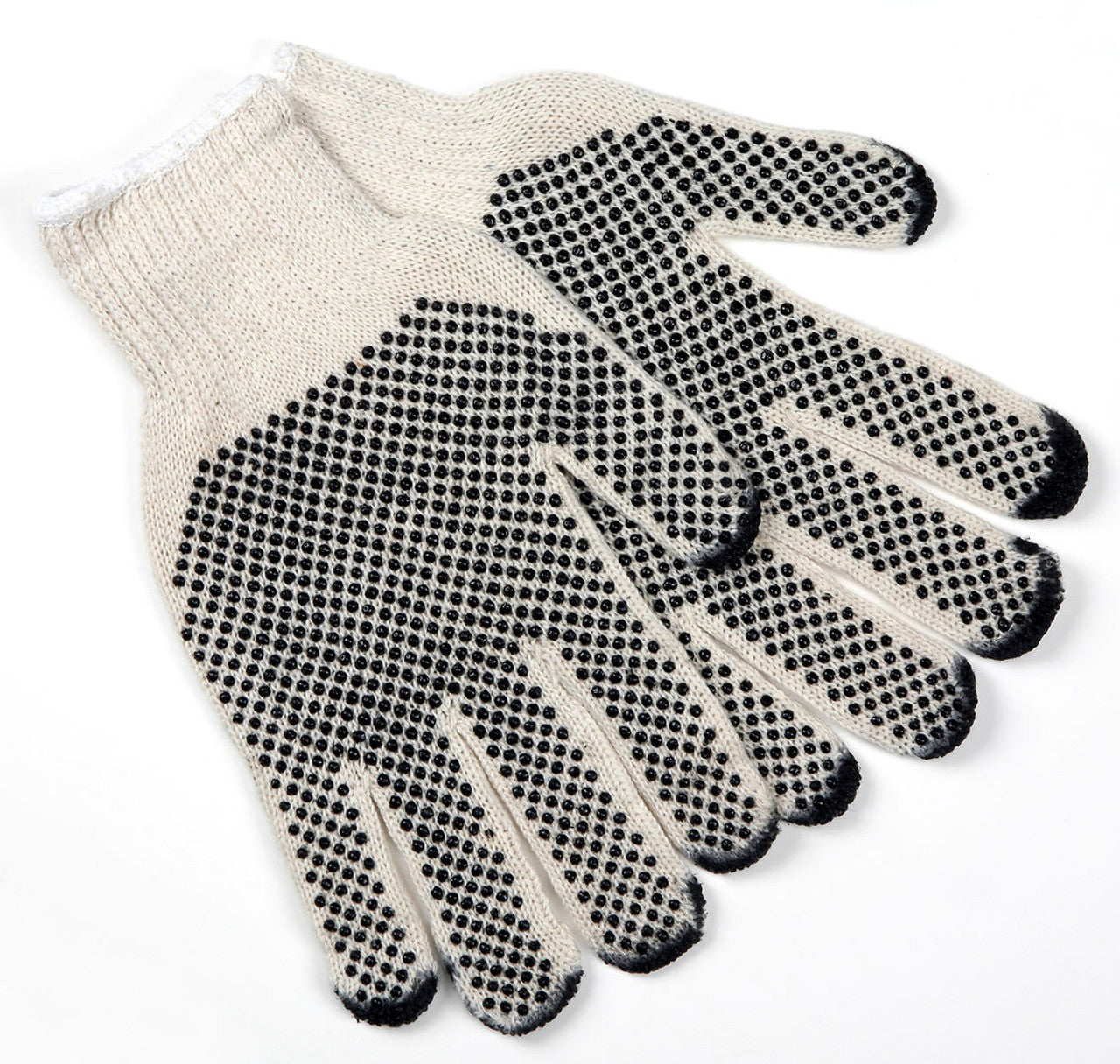 MCR Cotton String Knit Work Gloves - 7 Gauge Regular Weight String Knit - 60% Cotton 40% Polyester Fabric - Black PVC Dotted on Both Sides - PVC on Fingertips - Box of 12