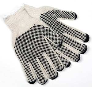 MCR Cotton String Knit Work Gloves - 7 Gauge Regular Weight String Knit - 60% Cotton 40% Polyester Fabric - Black PVC Dotted on Both Sides - PVC on Fingertips - Box of 12
