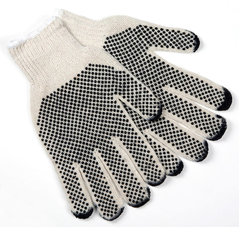 MCR Cotton String Knit Work Gloves - 7 Gauge Regular Weight String Knit - 60% Cotton 40% Polyester Fabric - Black PVC Dotted on Both Sides - PVC on Fingertips - Box of 12
