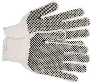 MCR Cotton String Knit Work Gloves - 7 Gauge Economy Weight String Knit - Natural 70% Cotton 30% Polyester - Black PVC Dotted on Both Sides - Box of 12