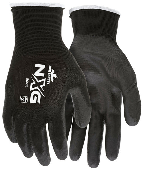 MCR Safety NXG® Work Gloves - 13 Gauge Black Nylon Shell - Black Polyurethane (PU) Palm and Fingertips - Box of 12