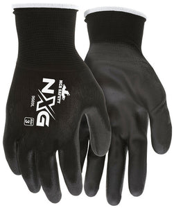 MCR Safety NXG® Work Gloves - 13 Gauge Black Nylon Shell - Black Polyurethane (PU) Palm and Fingertips - Box of 12