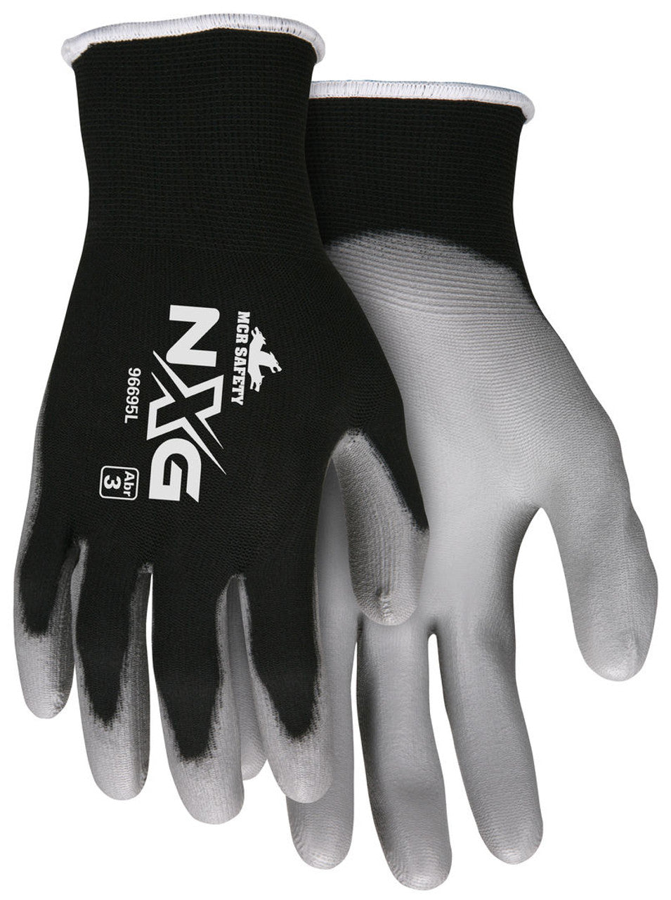 MCR Safety NXG® Work Gloves - 15 Gauge Black Nylon Shell - Gray Polyurethane (PU) Palm and Fingertips - Box of 12