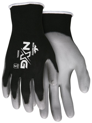 MCR Safety NXG® Work Gloves - 15 Gauge Black Nylon Shell - Gray Polyurethane (PU) Palm and Fingertips - Box of 12