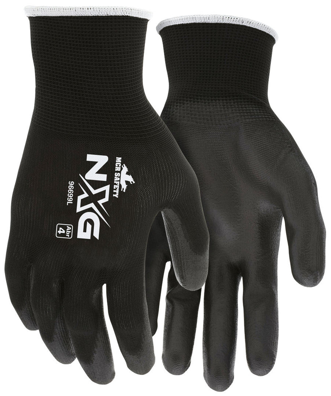 MCR Safety NXG® Work Gloves - 13 Gauge Black Polyester Shell - Black Polyurethane (PU) Palm and Fingertips - Box of 12