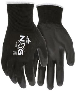 MCR Safety NXG® Work Gloves - 13 Gauge Black Polyester Shell - Black Polyurethane (PU) Palm and Fingertips - Box of 12