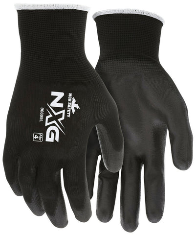 MCR Safety NXG® Work Gloves - 13 Gauge Black Polyester Shell - Black Polyurethane (PU) Palm and Fingertips - Box of 12