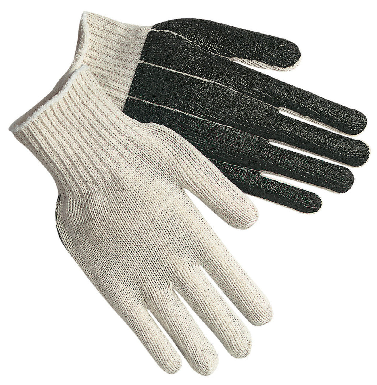 MCR Cotton String Knit Work Gloves - 7 Gauge Regular Weight - String Knit Cotton Polyester Blended Fabric - Black PVC Coated One Side -Box of 12