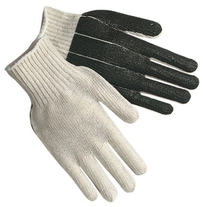 MCR Cotton String Knit Work Gloves - 7 Gauge Regular Weight - String Knit Cotton Polyester Blended Fabric - Black PVC Coated One Side -Box of 12
