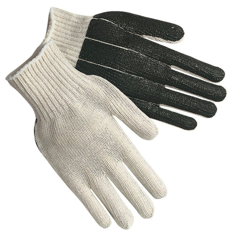 MCR Cotton String Knit Work Gloves - 7 Gauge Regular Weight - String Knit Cotton Polyester Blended Fabric - Black PVC Coated One Side -Box of 12