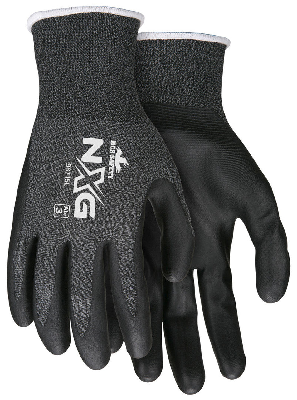 MCR Safety NXG® Work Gloves - 15 Gauge Salt and Pepper Nylon Shell - Black Nitrile Foam Palm and Fingertips - Box of 12