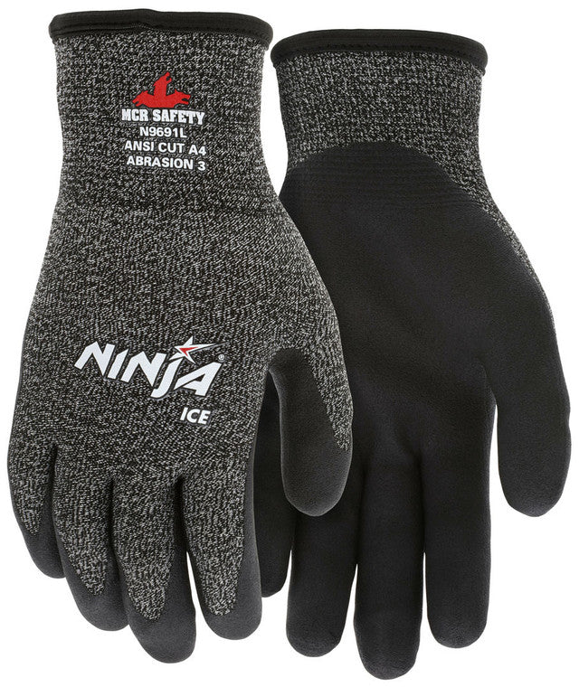 MCR Ninja® Ice - Insulated Cut-Resistant Work Gloves -15 Gauge HyperMax® HPPE Shell - 7 Gauge Acrylic Terry Inner Lining - HPT® Coated Palm and Fingertips - Box of 12