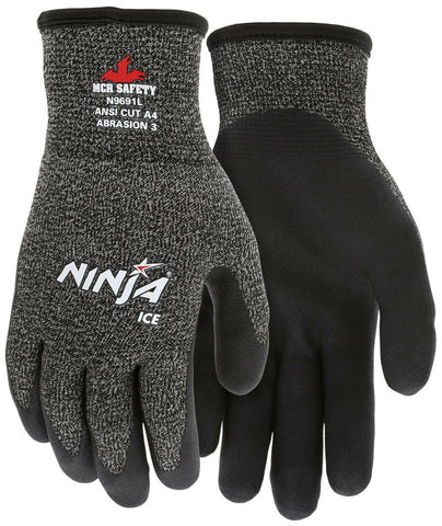 MCR Ninja® Ice - Insulated Cut-Resistant Work Gloves -15 Gauge HyperMax® HPPE Shell - 7 Gauge Acrylic Terry Inner Lining - HPT® Coated Palm and Fingertips - Box of 12