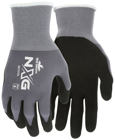 MCR Safety NXG® Work Gloves - 15 Gauge Gray Nylon Shell - Sandy Foam Nitrile Palm and Fingertips - Box of 12