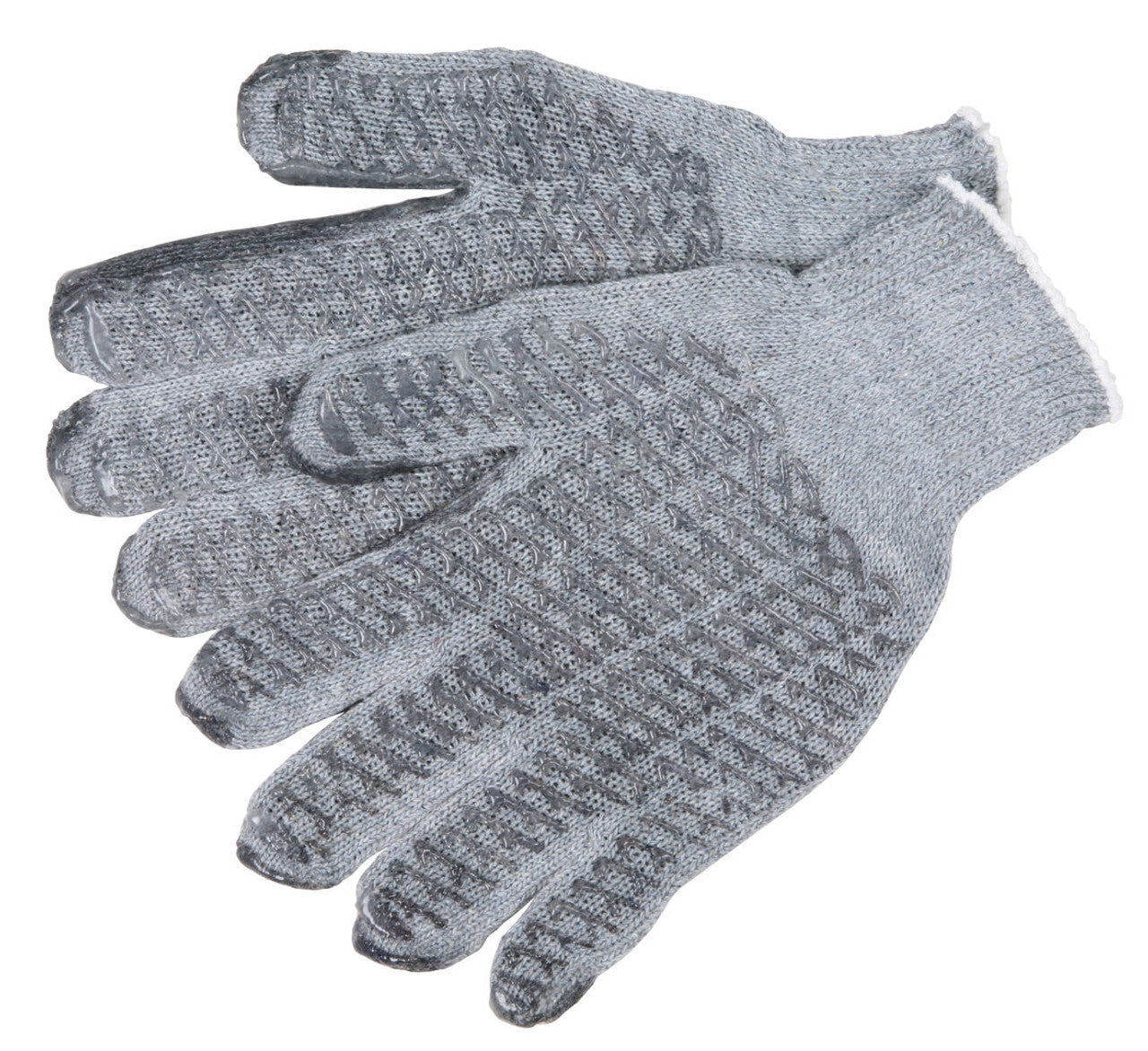 MCR Honey Grip® Work Gloves - Gray Cotton Polyester String Knit - PVC Honeycomb Criss-Cross Grip - Uncured PVC Adds Excellent Gripping Power - Box of 12